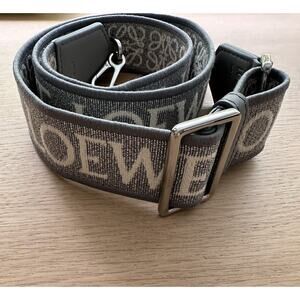 Loewe Jacquard Anagram Bag Strap Shoulder Strap with Calfskin Trim Silver NEW